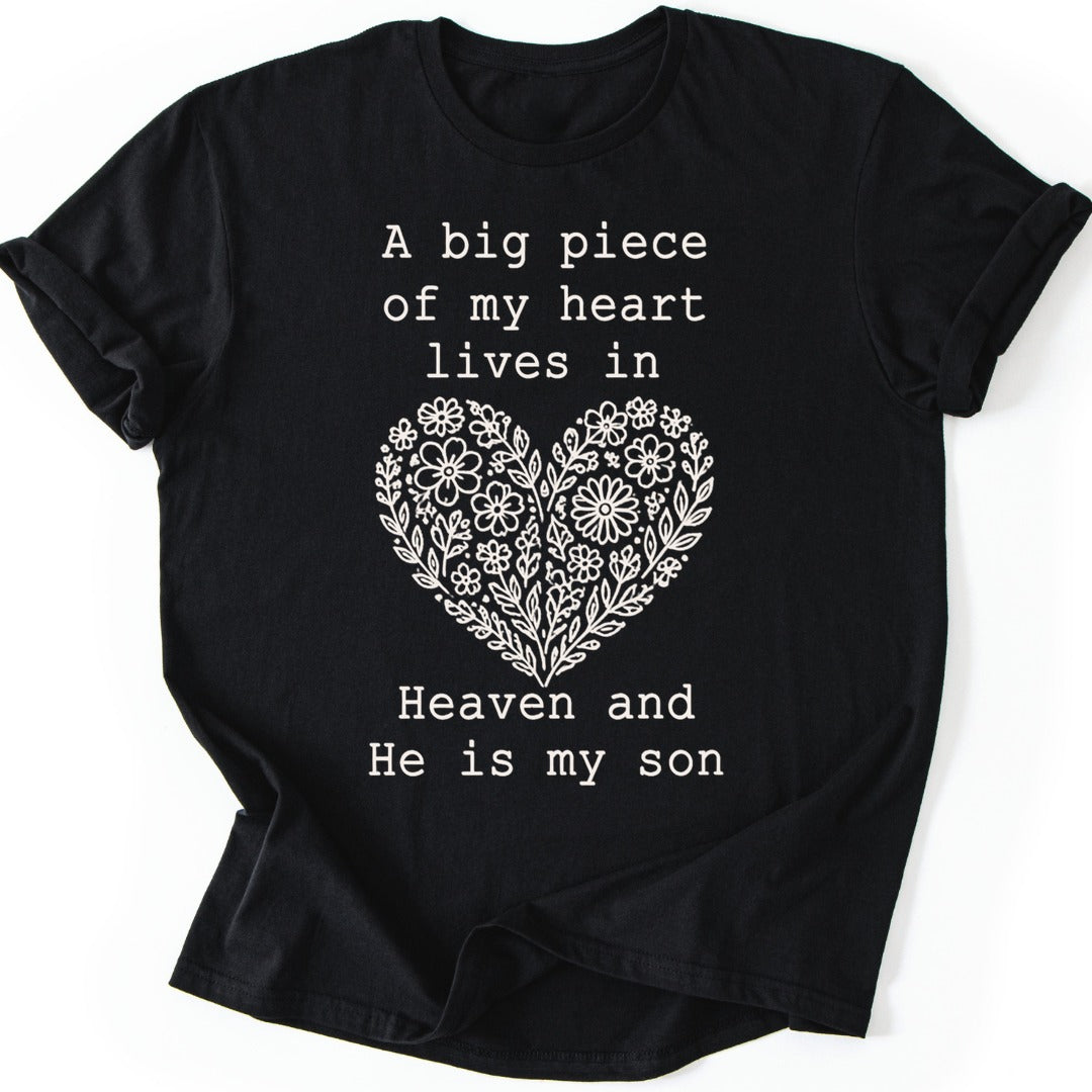 Floral Heart Son T-shirt — Black