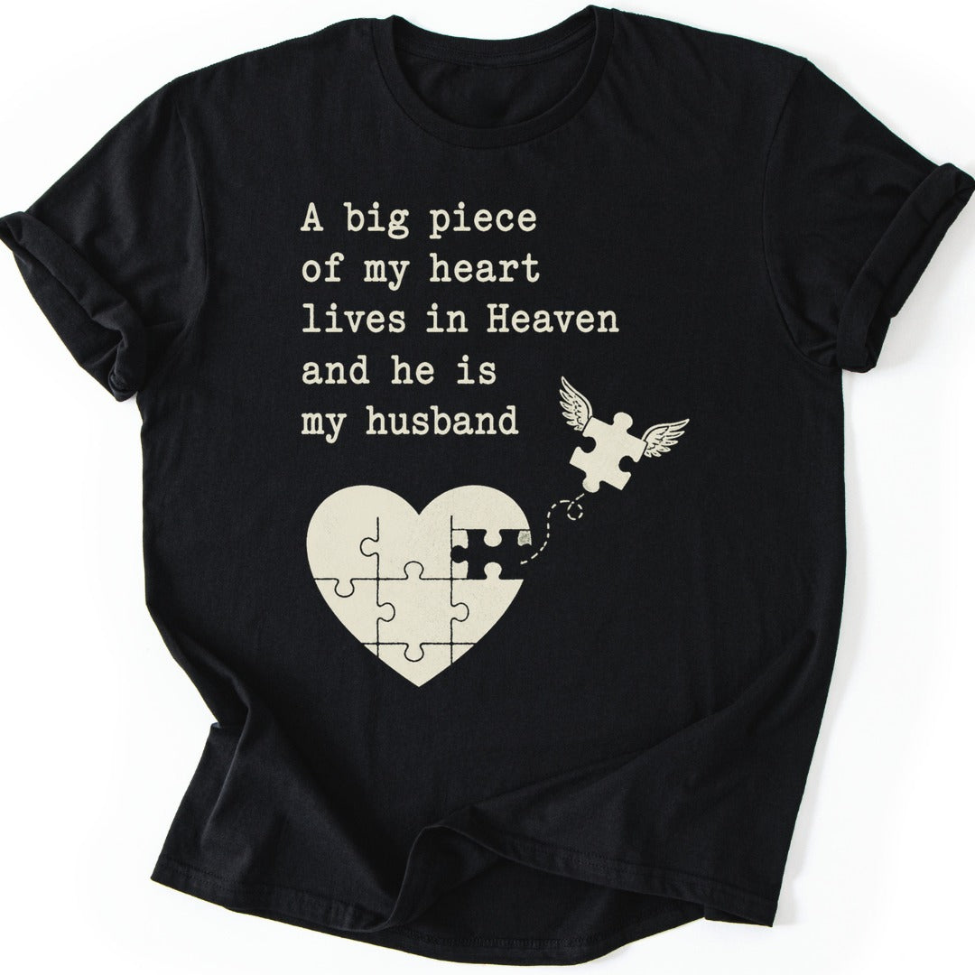 Puzzle Heart Husband T-shirt — Black