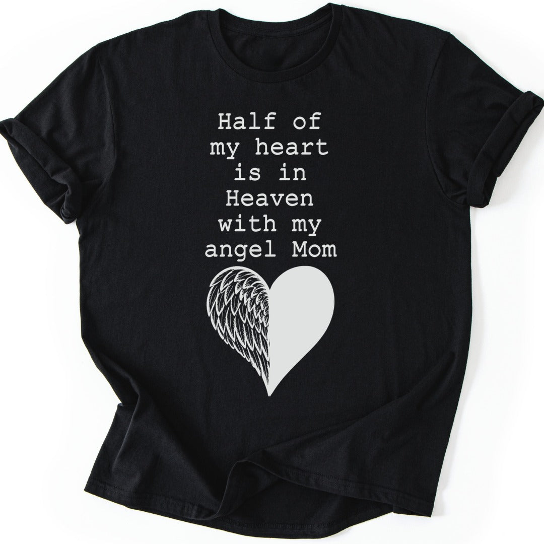 Angel Mom Heart T-shirt — Black