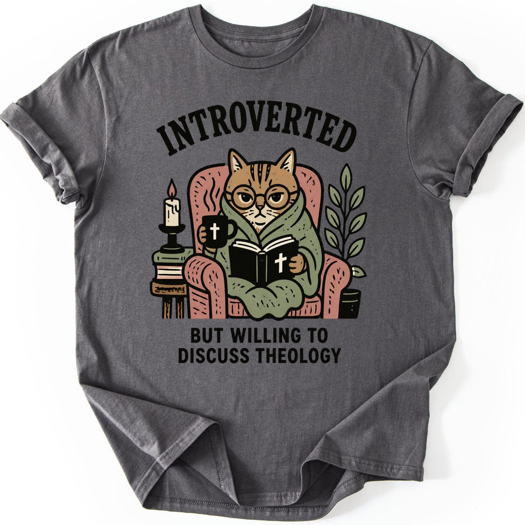 Introverted Theology Cat T-shirt — Charcoal