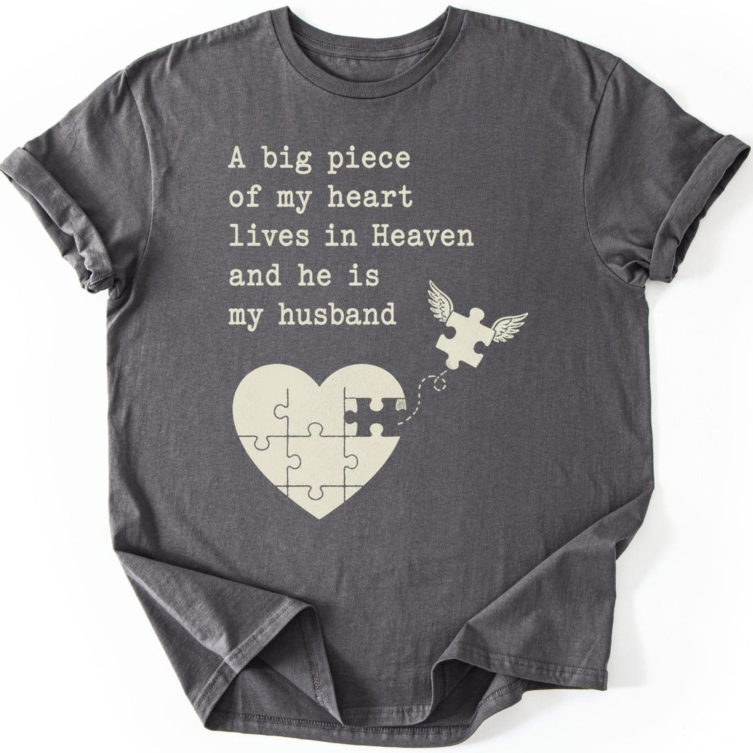 Puzzle Heart Husband T-shirt — Charcoal