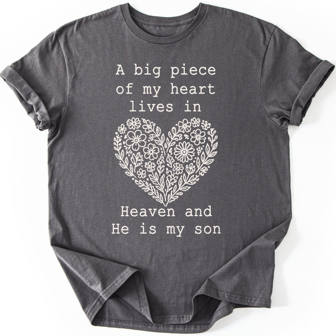 Floral Heart Son T-shirt — Charcoal