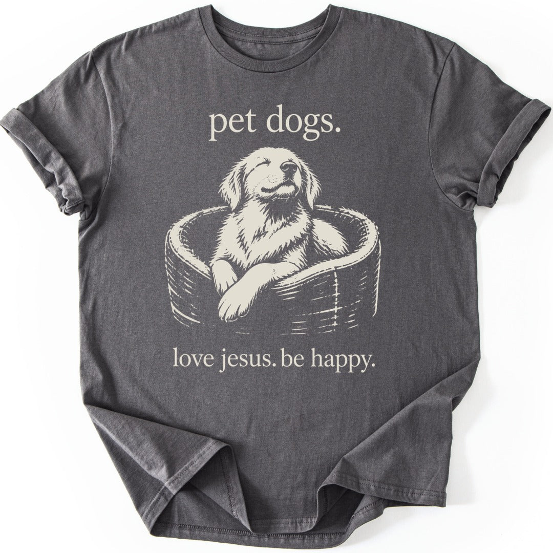 Happy Dog Bed T-shirt — Charcoal