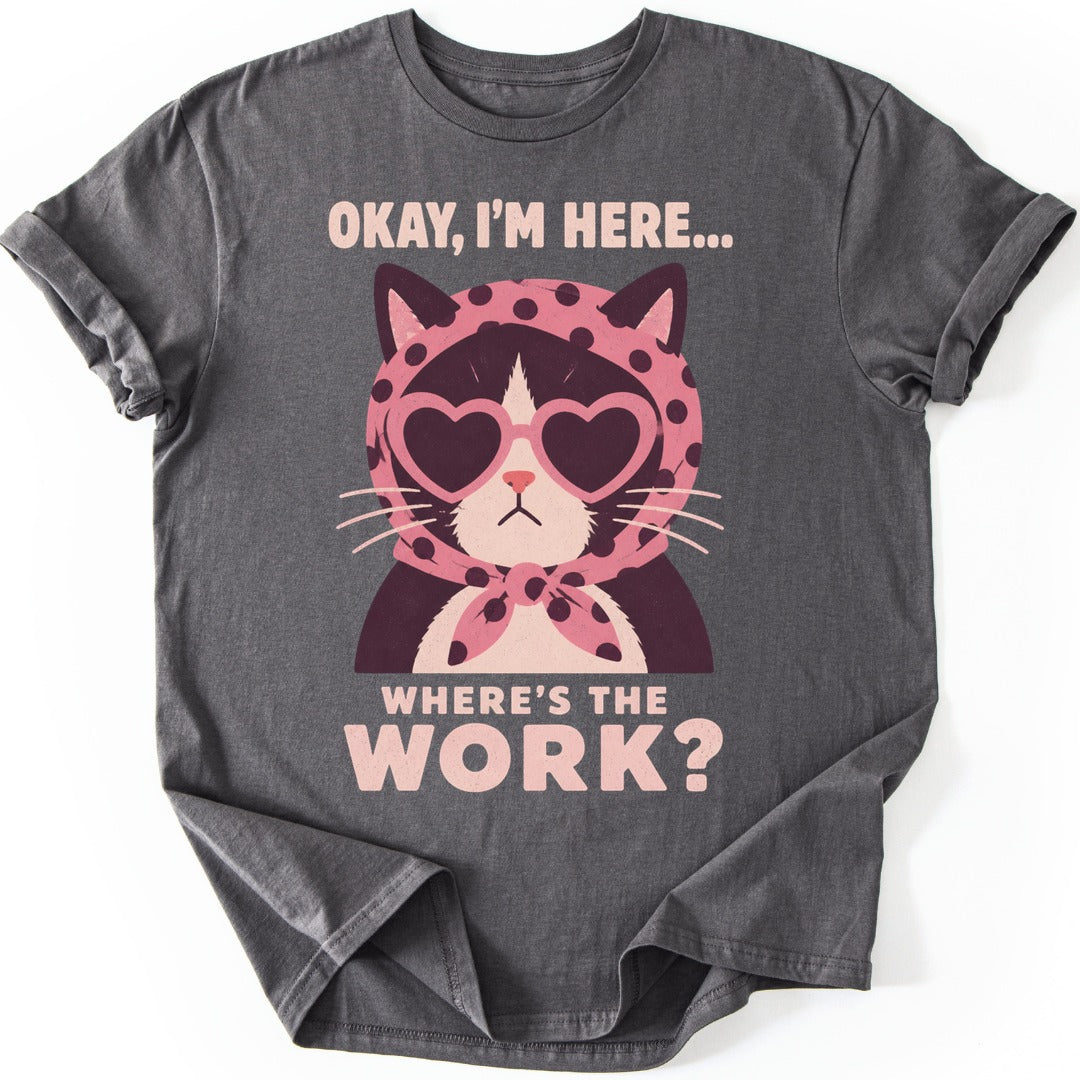 Clocked In Cat T-shirt — Charcoal