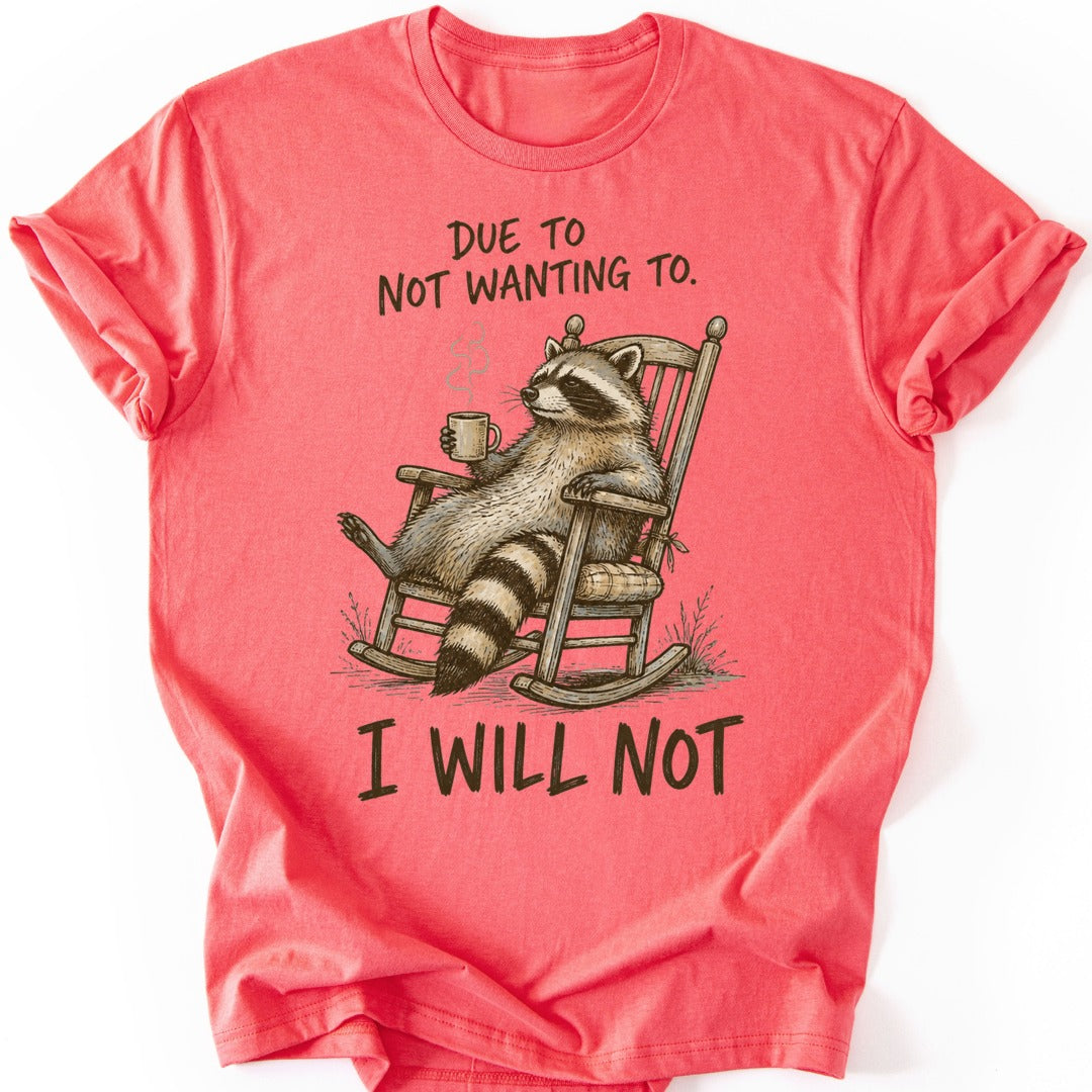 Coffee Raccoon T-shirt — Coral Silk