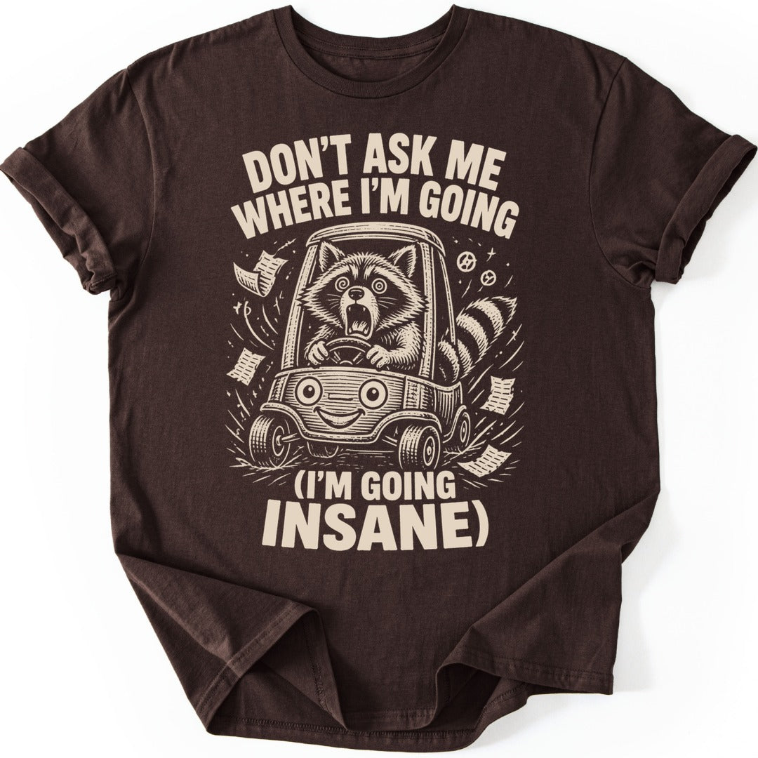 Driving Raccoon T-shirt — Dark Chocolate
