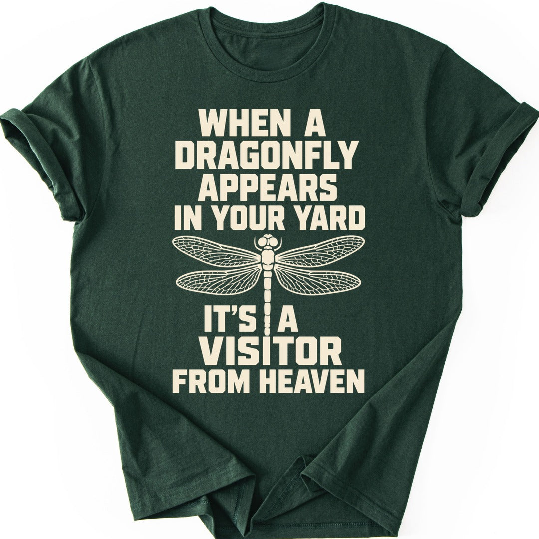 Dragonfly Visitor T-shirt — Forest Green