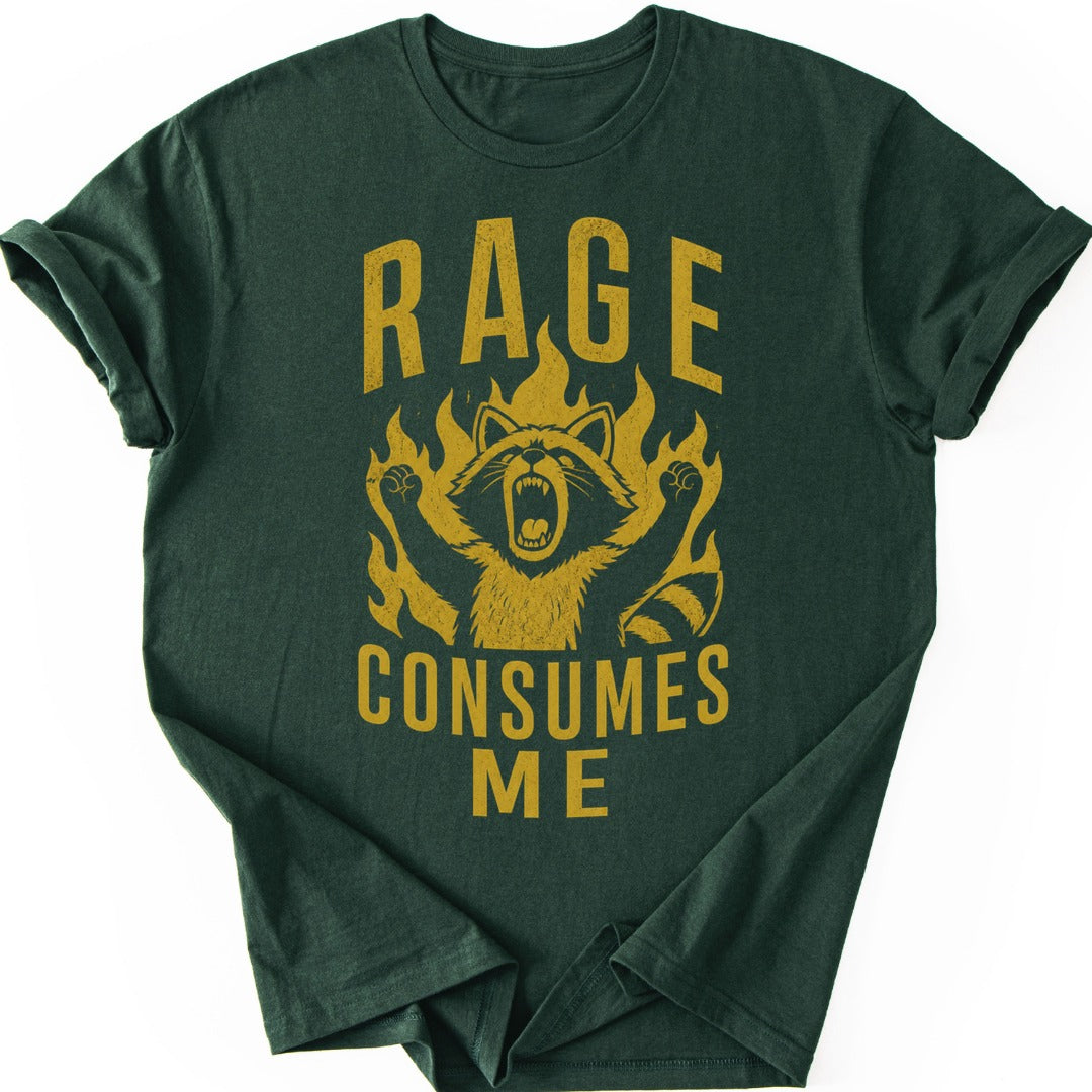 Raging Raccoon T-shirt — Forest Green