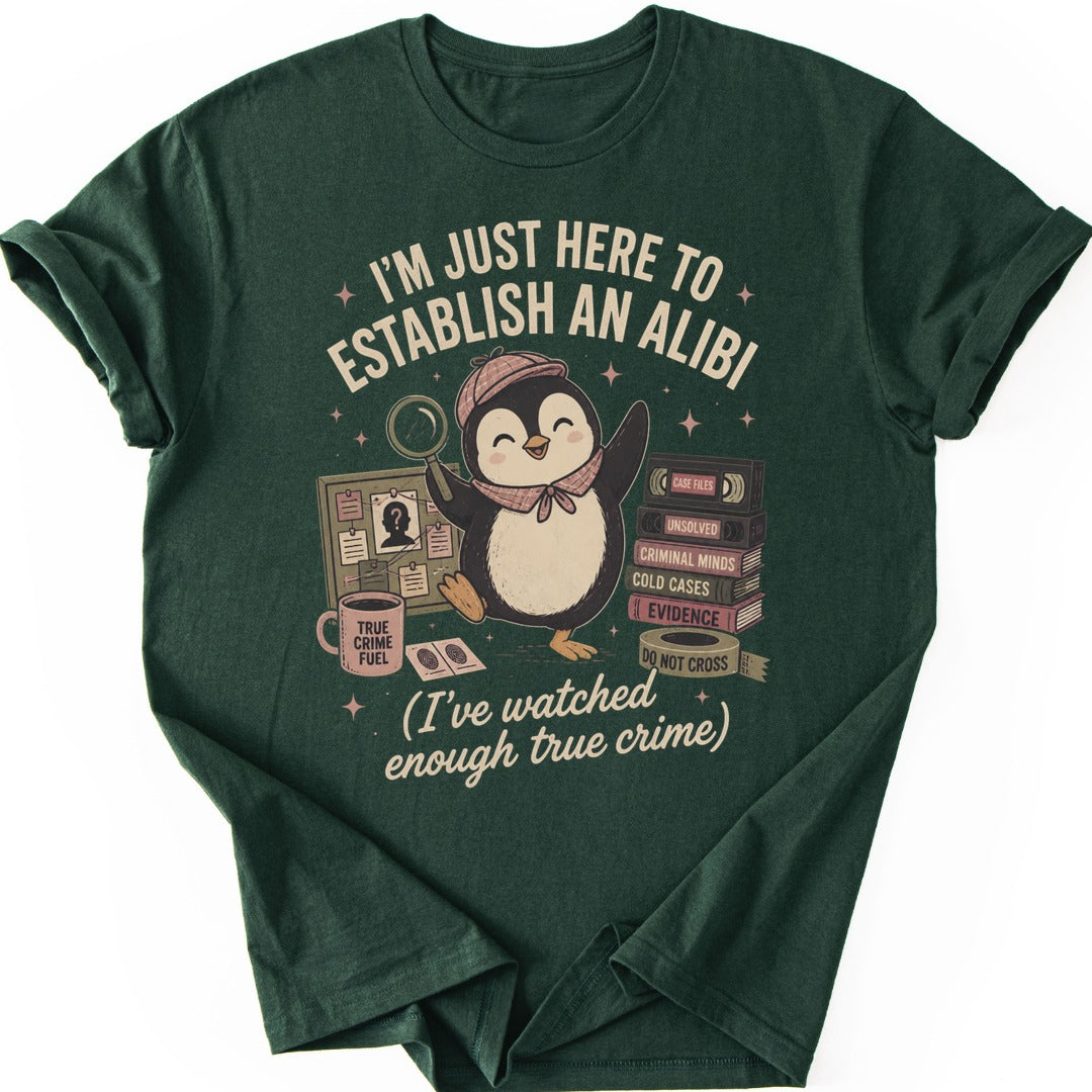 Detective Penguin T-shirt — Forest Green