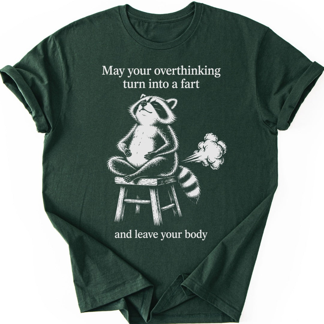 Meditating Raccoon T-shirt — Forest Green