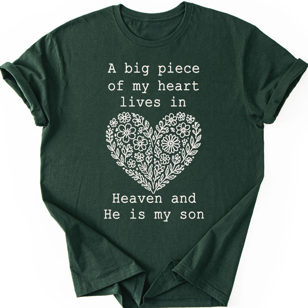Floral Heart Son T-shirt — Forest Green