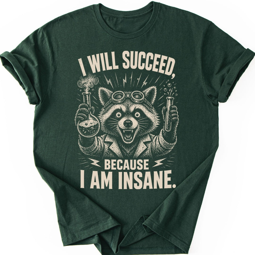Mad Scientist Raccoon T-shirt — Forest Green
