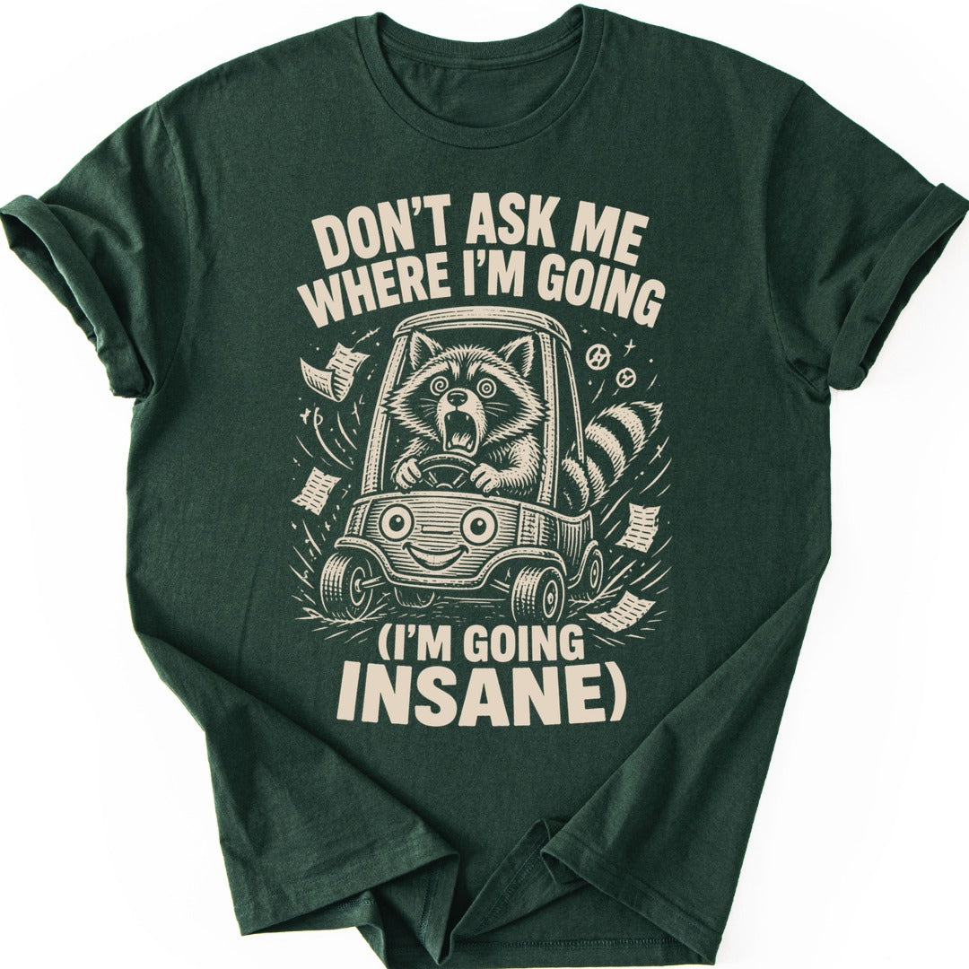Driving Raccoon T-shirt — Forest Green