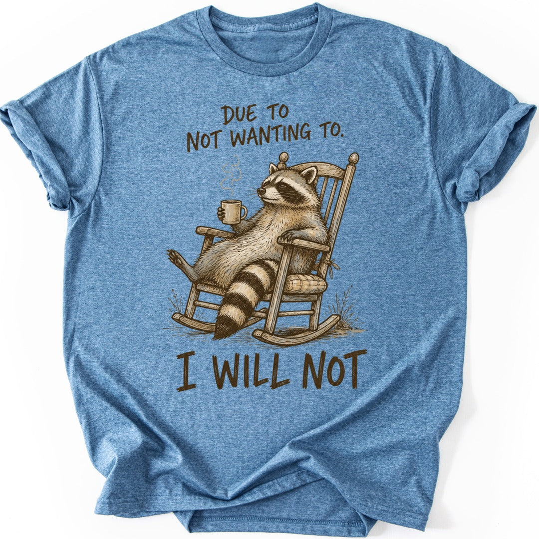 Coffee Raccoon T-shirt — Heather Indigo