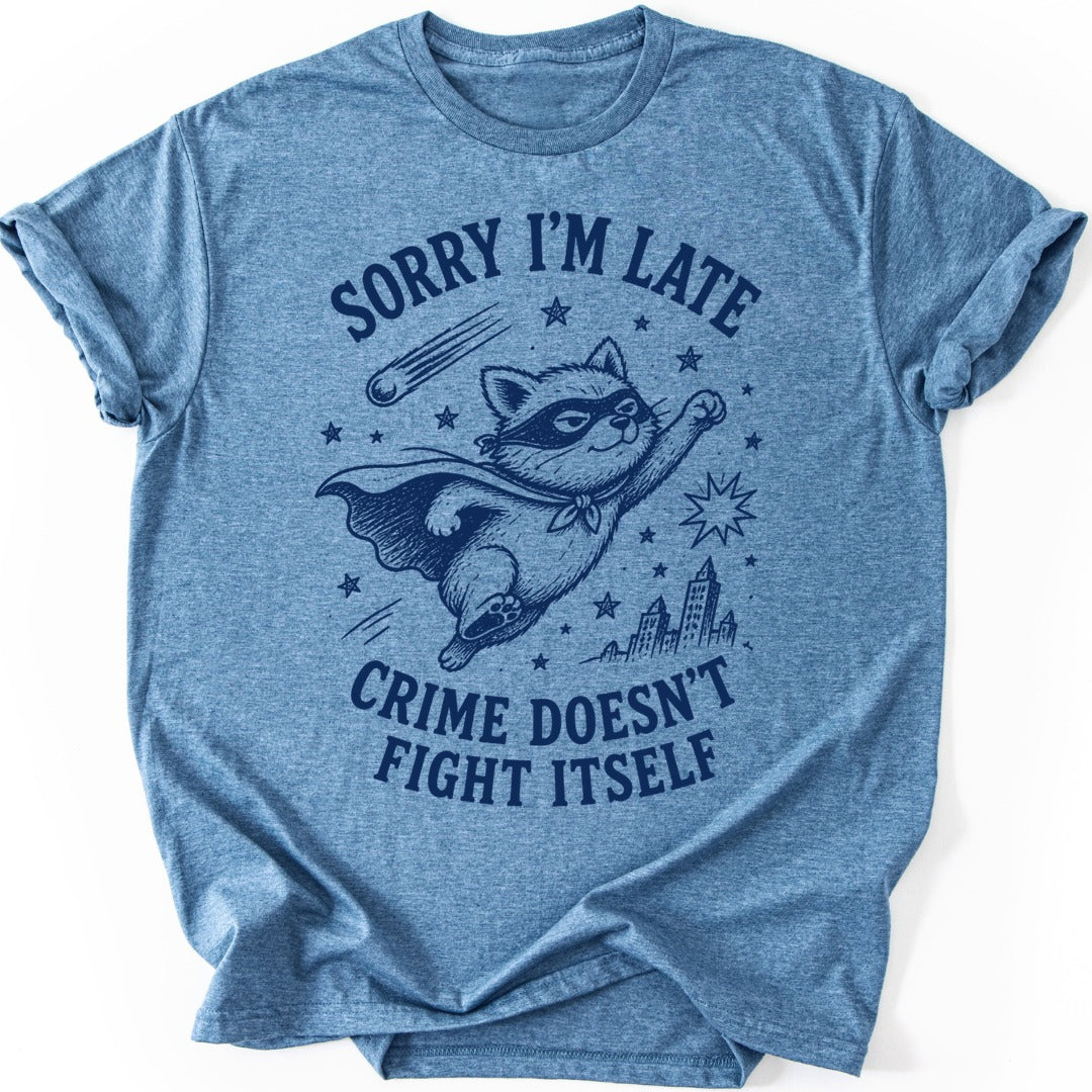 Superhero Raccoon T-shirt — Heather Indigo
