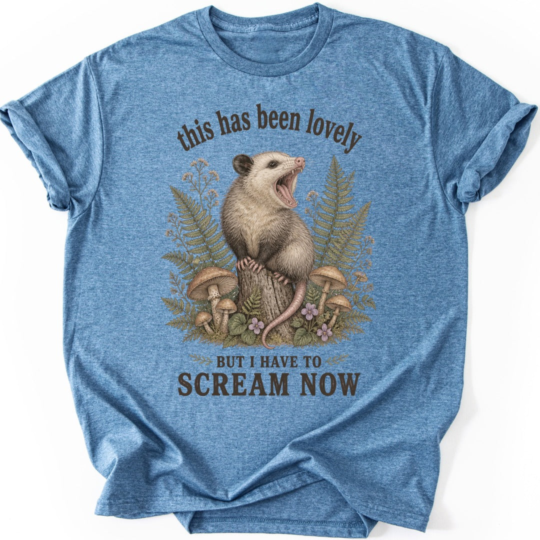 Screaming Opossum T-shirt — Heather Indigo