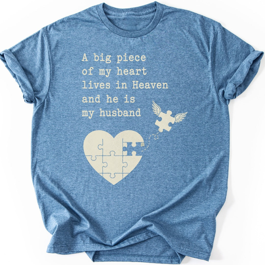 Puzzle Heart Husband T-shirt — Heather Indigo