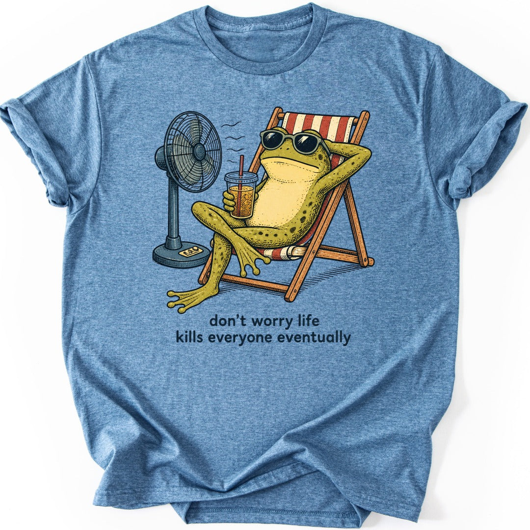 Fan Chair Frog T-shirt — Heather Indigo