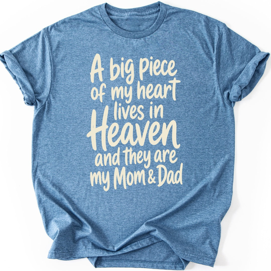Mom Dad Heaven T-shirt — Heather Indigo