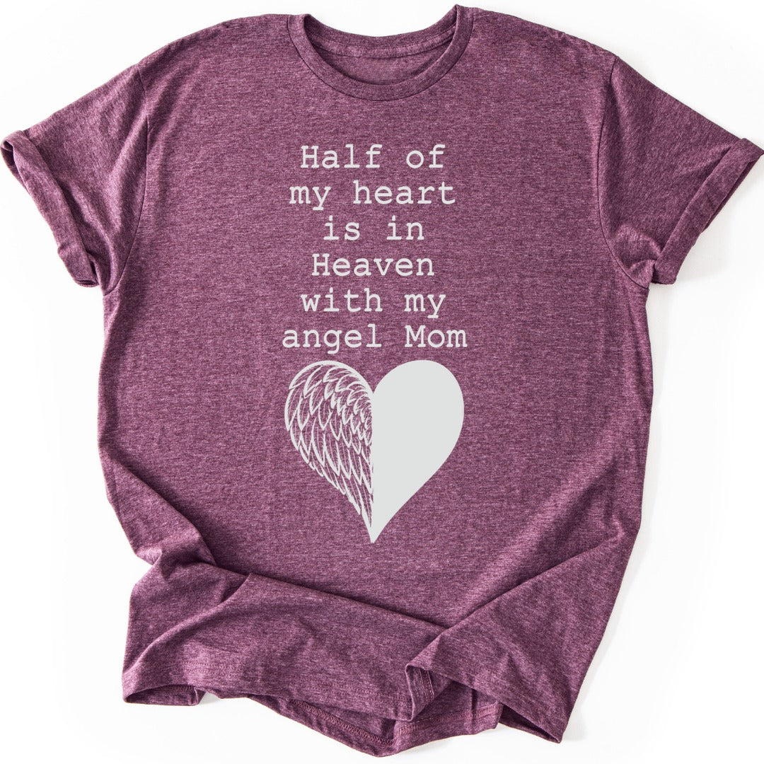 Angel Mom Heart T-shirt — Heather Maroon