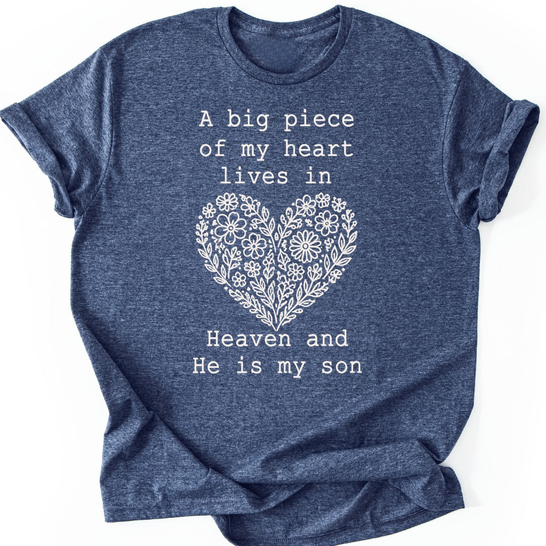 Floral Heart Son T-shirt — Heather Navy