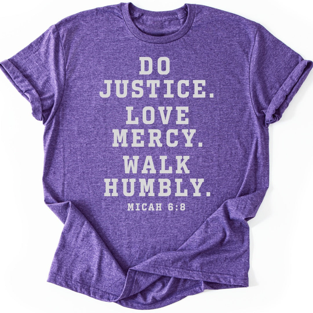 Walk Humbly T-shirt — Heather Purple