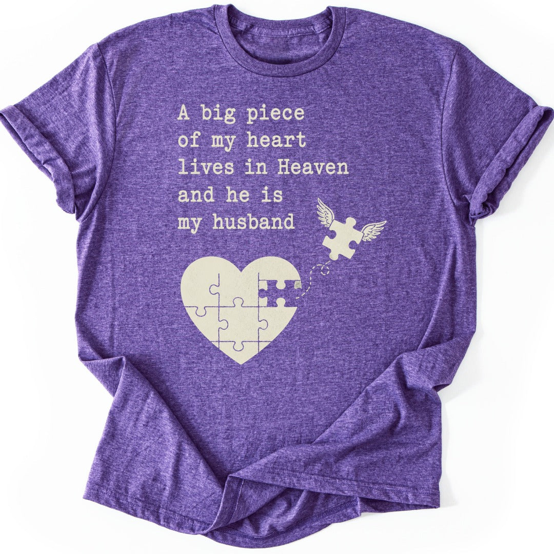 Puzzle Heart Husband T-shirt — Heather Purple