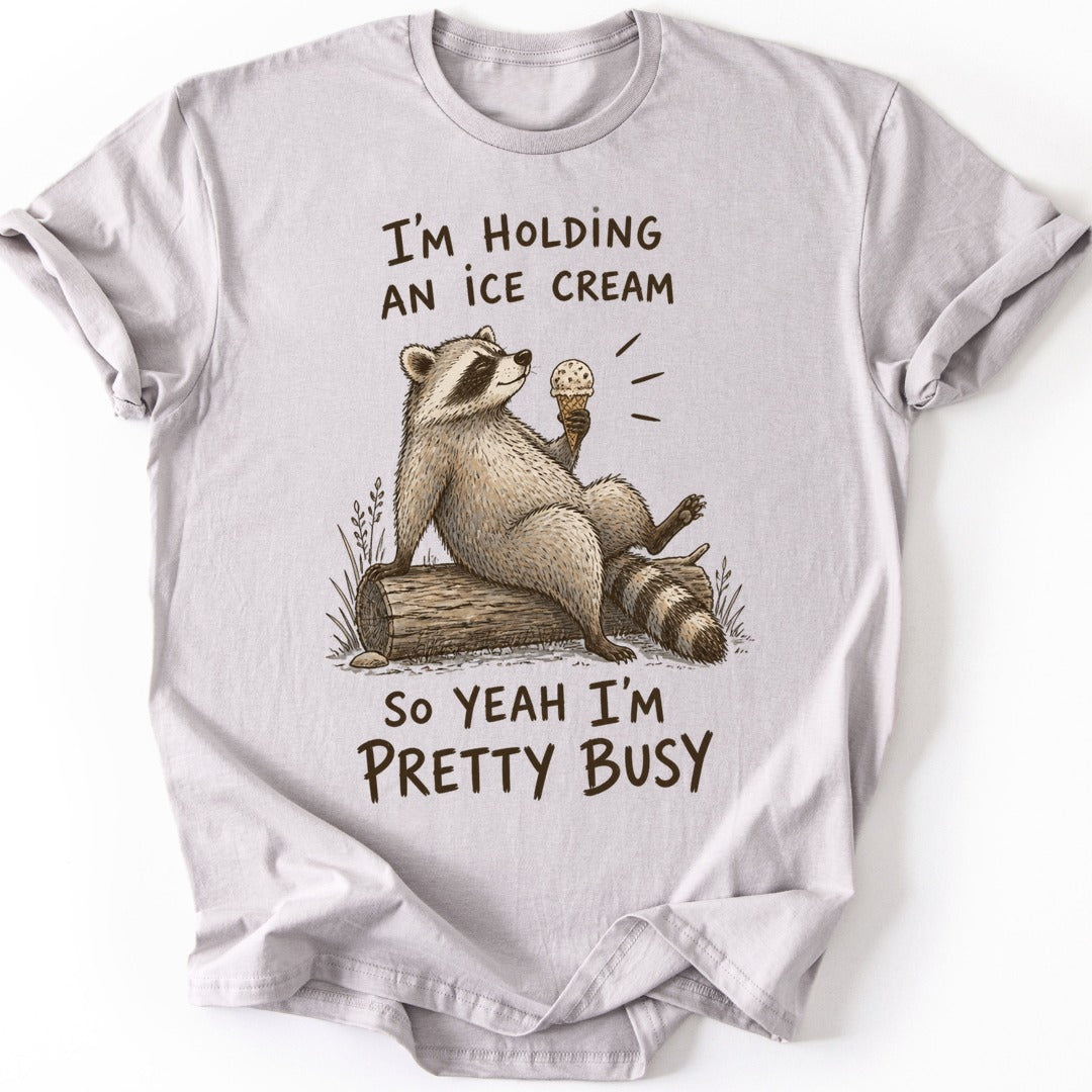 Busy Raccoon T-shirt — Ice Grey