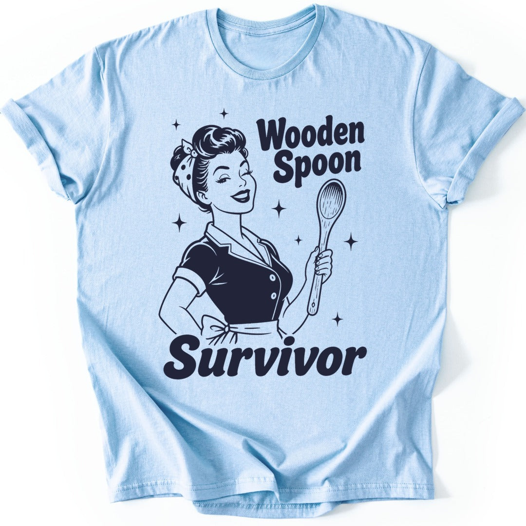 Wooden Spoon Survivor T-shirt — Light Blue