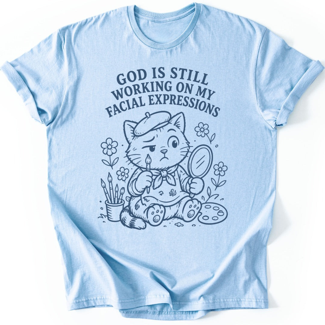 Facial Expressions Kitten T-shirt — Light Blue