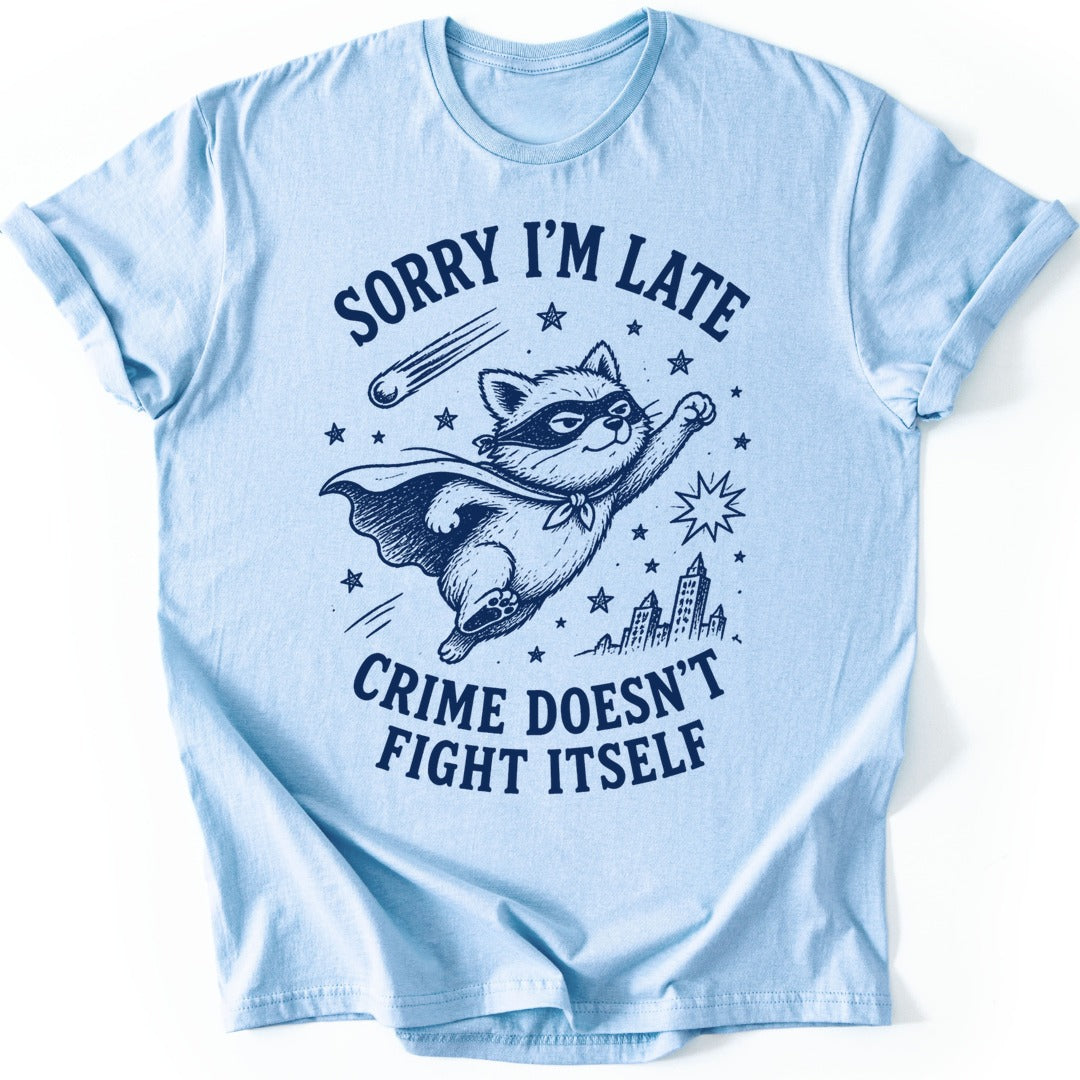 Superhero Raccoon T-shirt — Light Blue