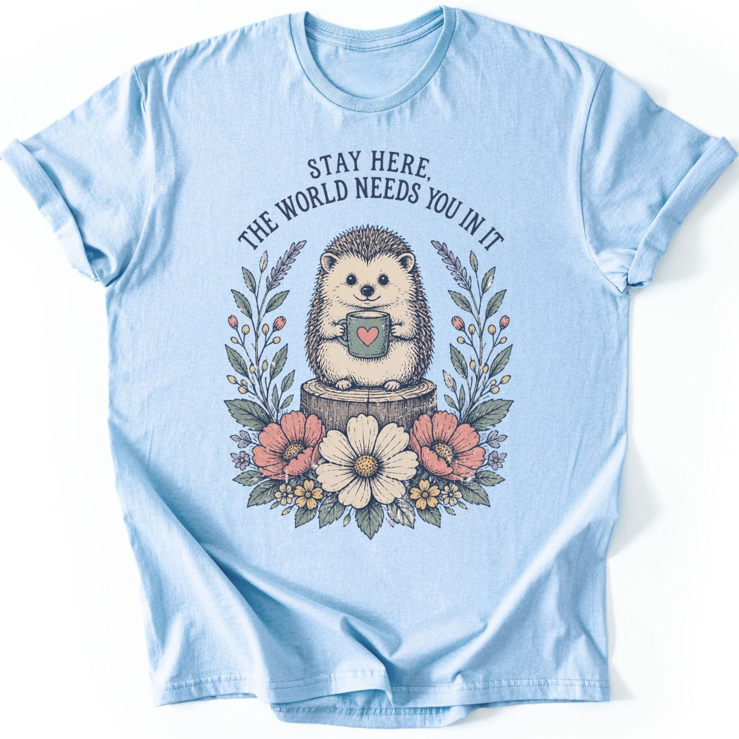 Hedgehog Mug T-shirt — Light Blue