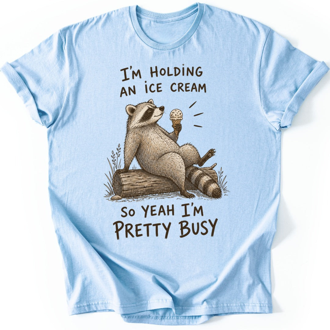 Busy Raccoon T-shirt — Light Blue
