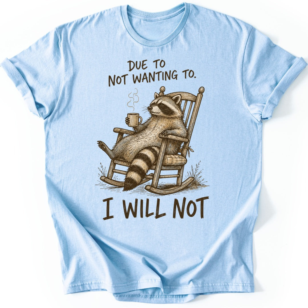 Coffee Raccoon T-shirt — Light Blue