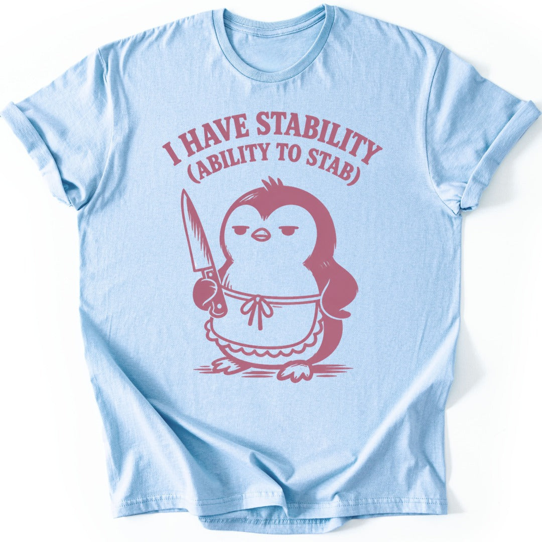 Stabby Penguin T-shirt — Light Blue