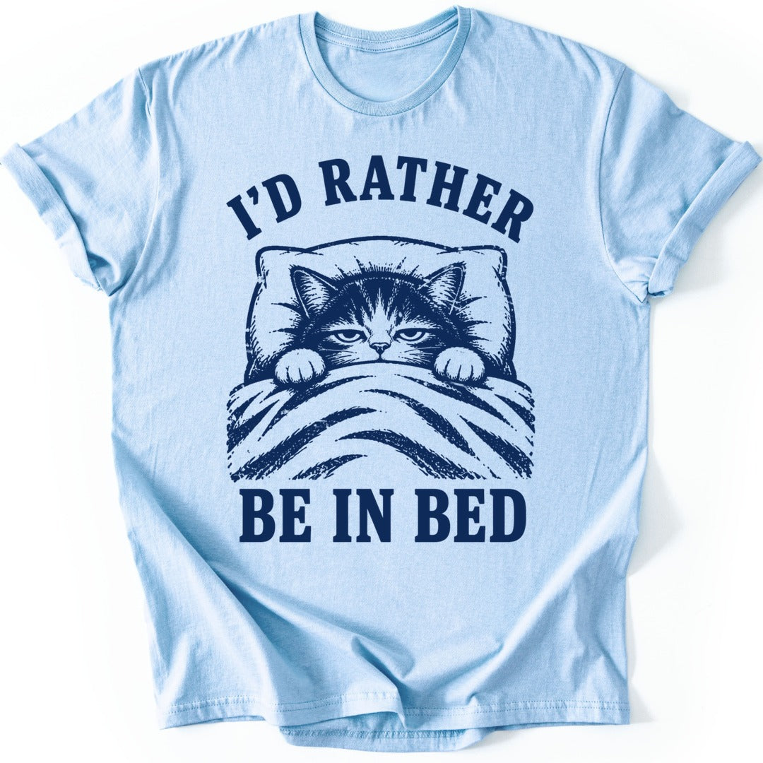 Bedtime Cat T-shirt — Light Blue