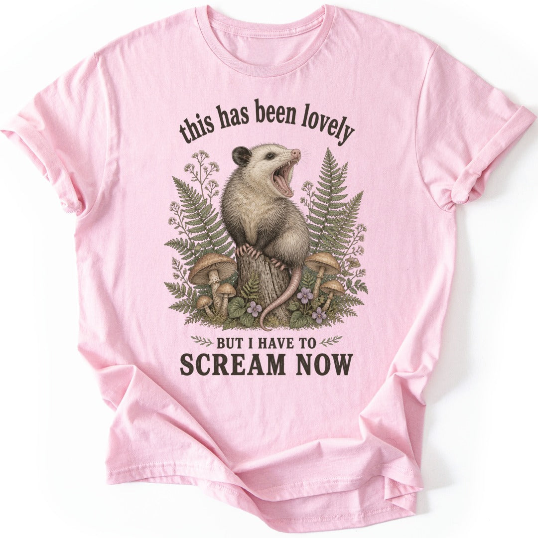 Screaming Opossum T-shirt — Light Pink