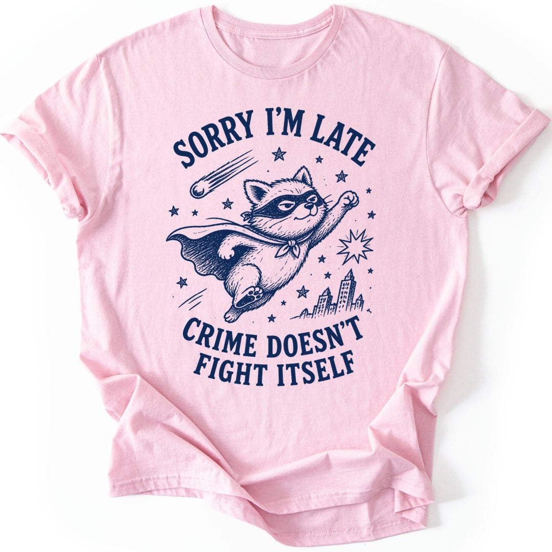 Superhero Raccoon T-shirt — Light Pink