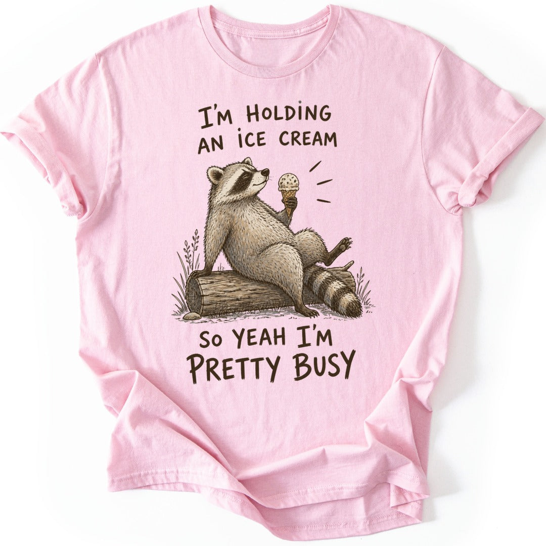 Busy Raccoon T-shirt — Light Pink