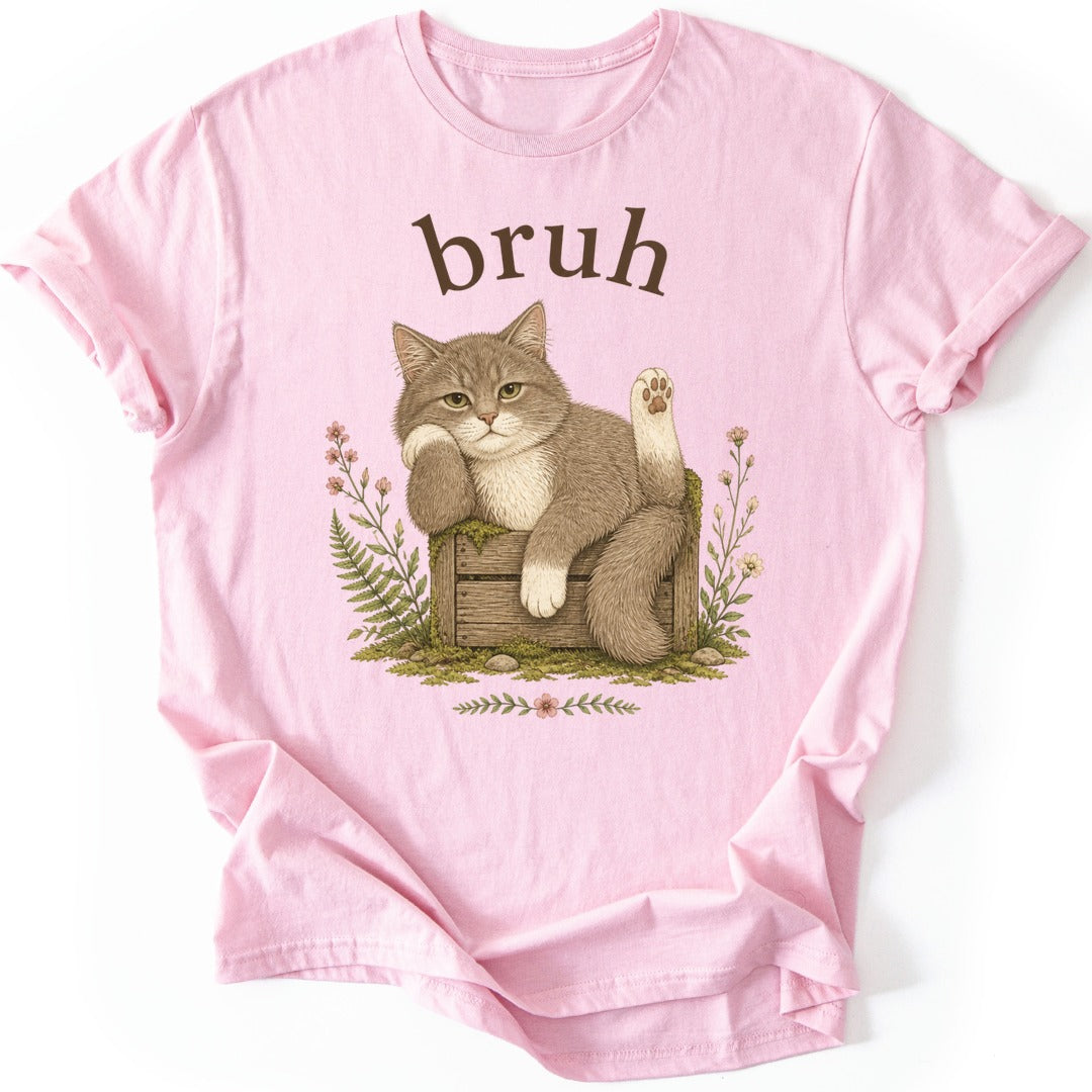 Skeptical Cat T-shirt — Light Pink