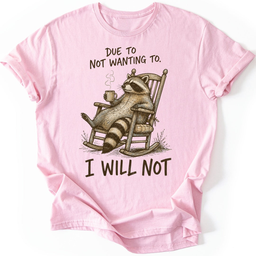 Coffee Raccoon T-shirt — Light Pink