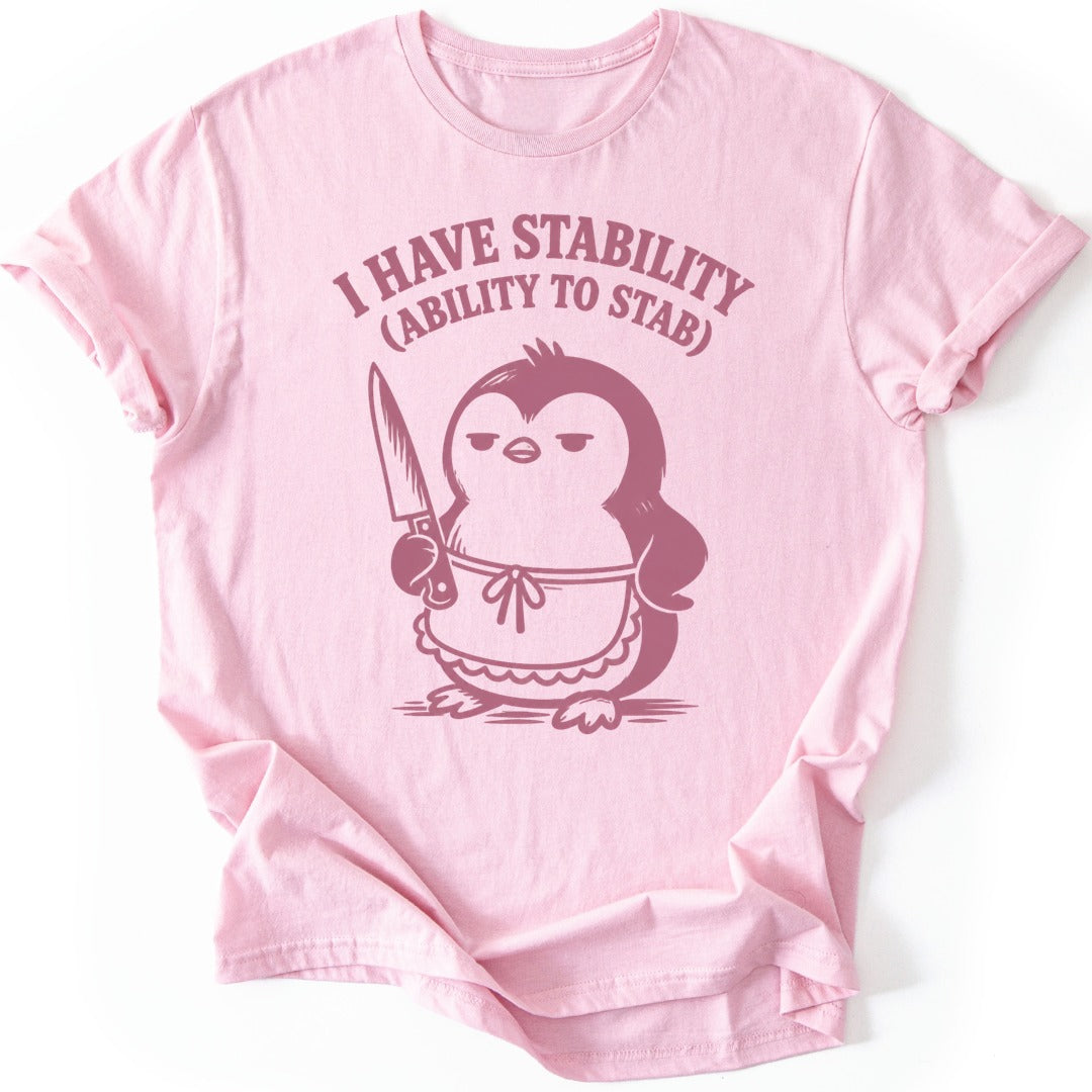 Stabby Penguin T-shirt — Light Pink