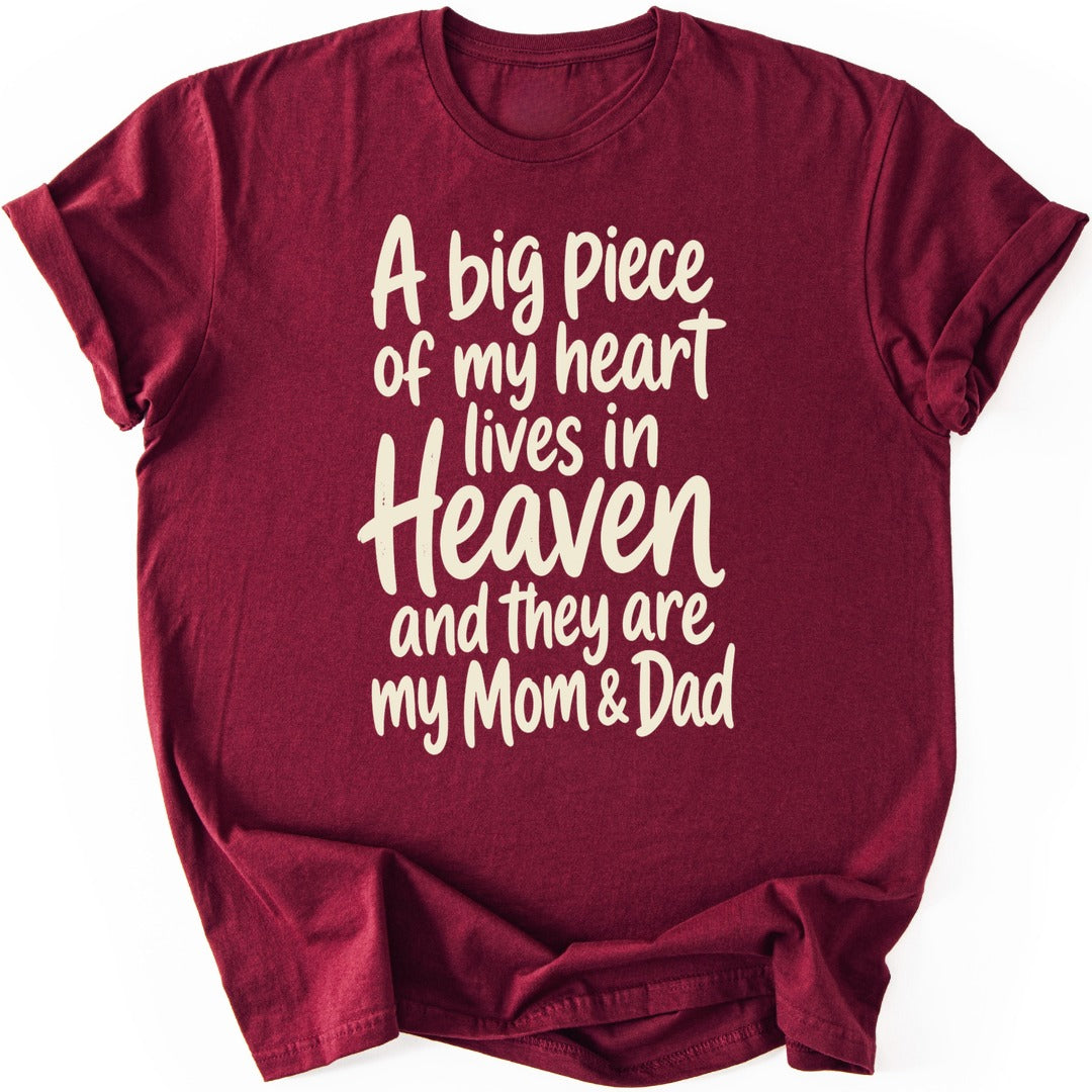 Mom Dad Heaven T-shirt — Maroon
