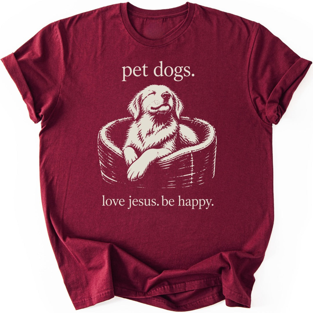 Happy Dog Bed T-shirt — Maroon