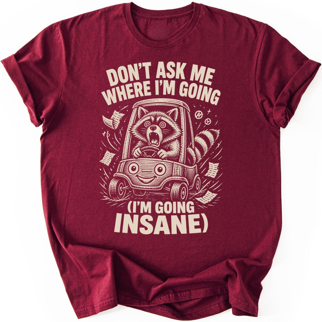 Driving Raccoon T-shirt — Maroon