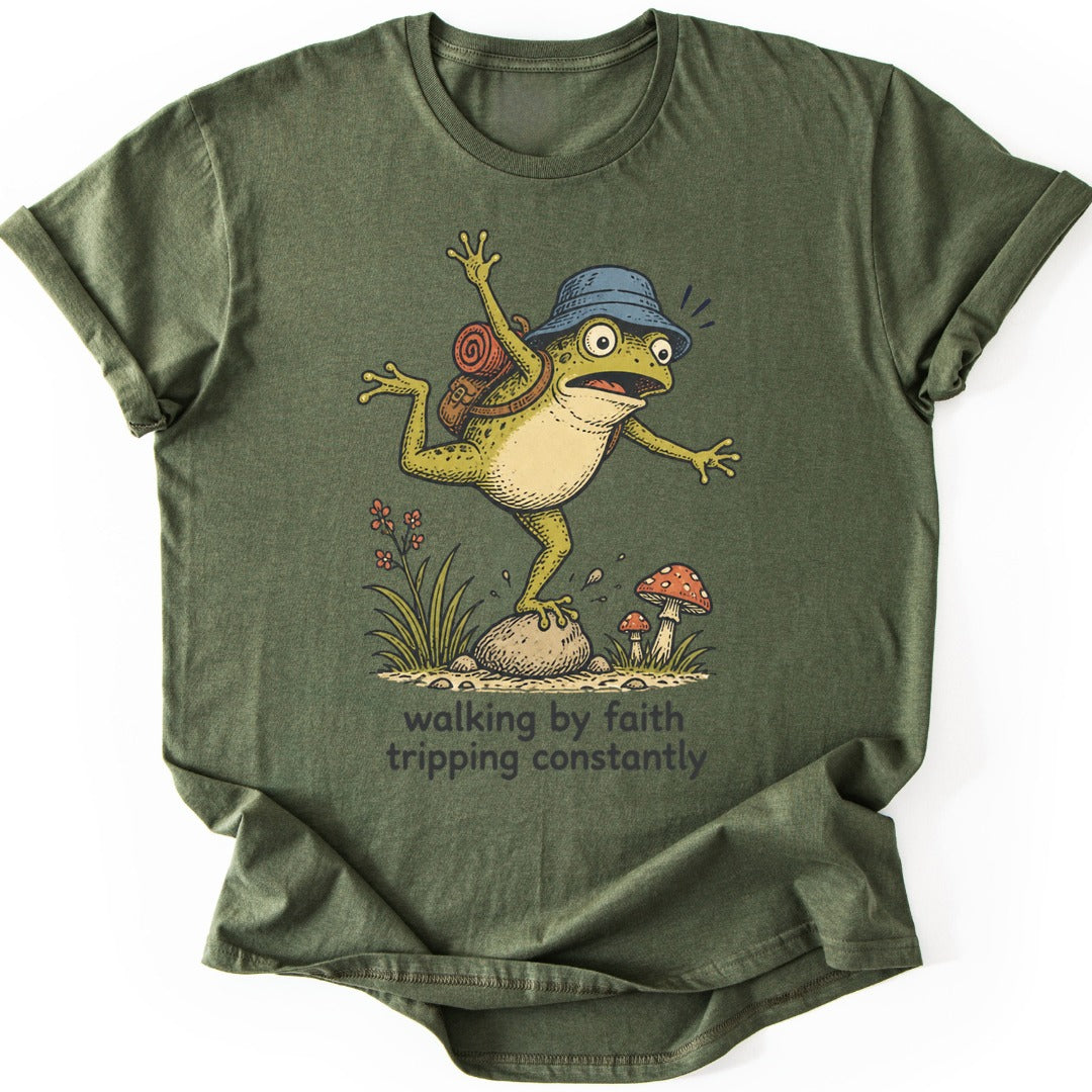 Tripping Hiker Frog T-shirt — Military Green