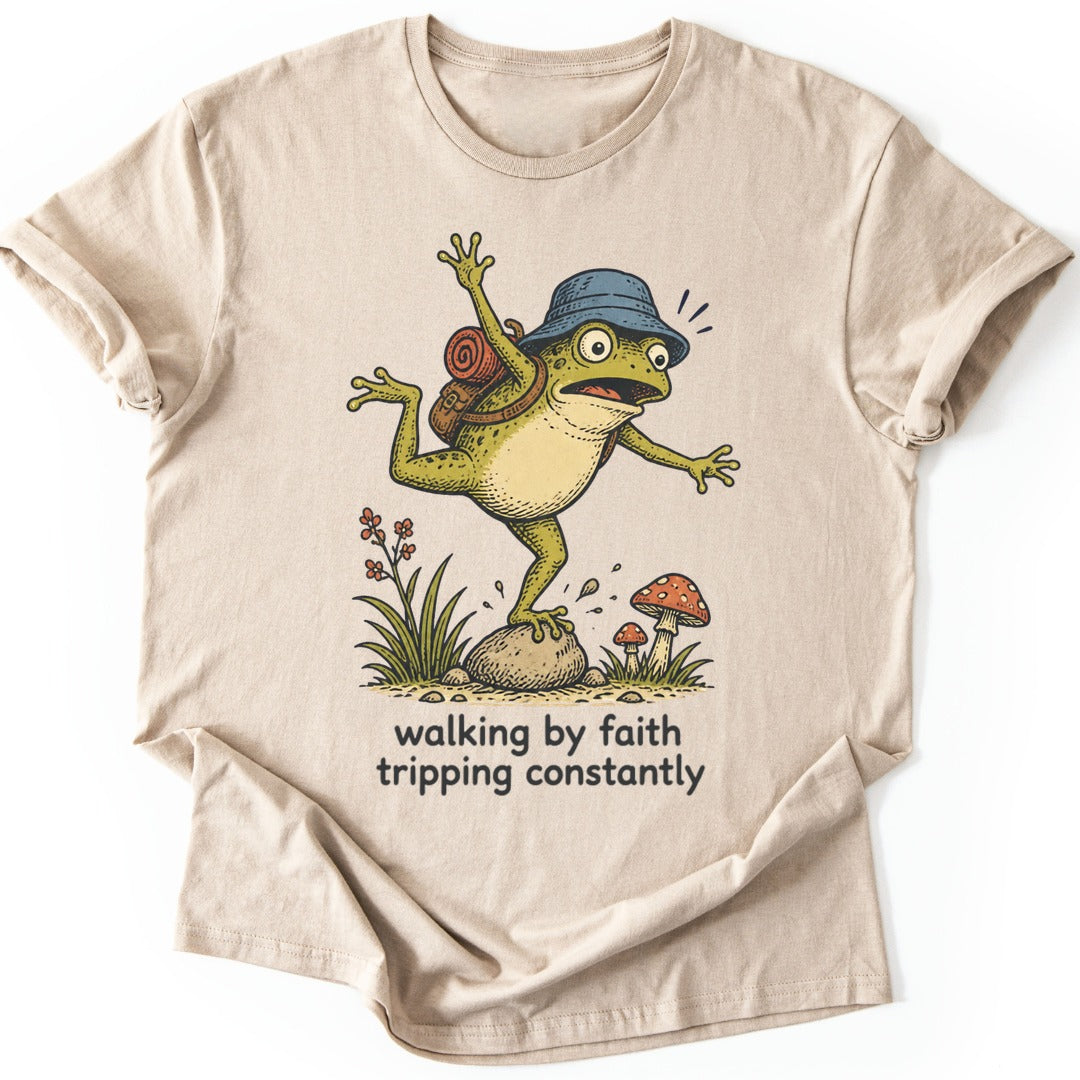 Tripping Hiker Frog T-shirt — Sand