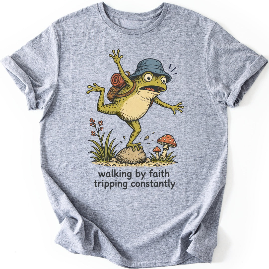 Tripping Hiker Frog T-shirt — Sport Grey